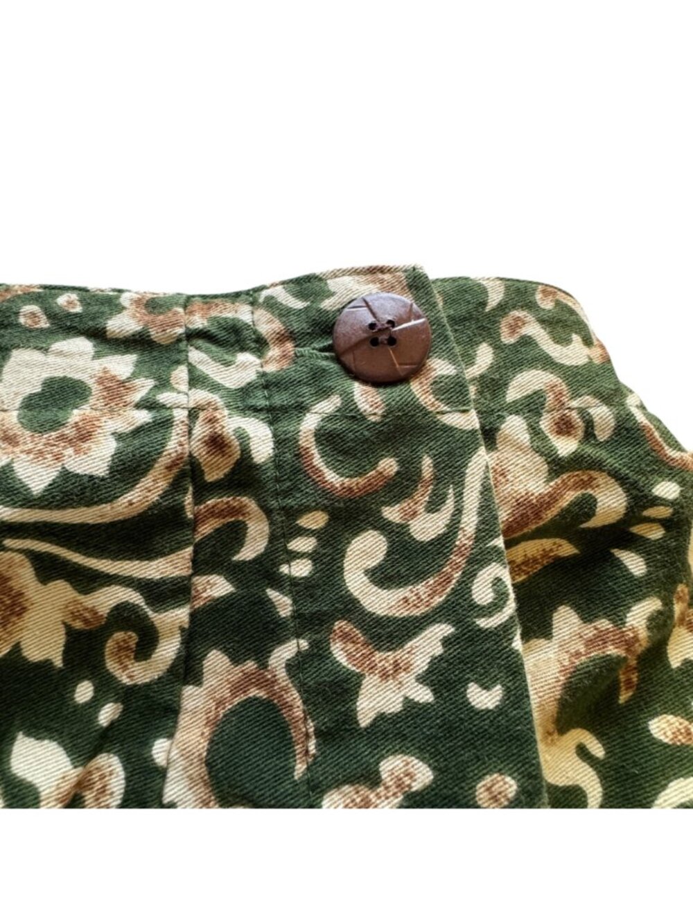 Sun River Wrap Skirt Size M Green Gold Cotton Batik Pattern Border Detail - Picture 8 of 16